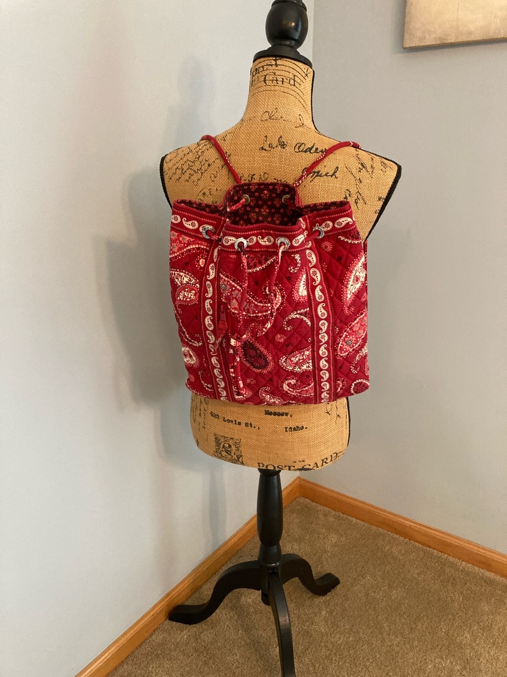 Vera Bradley Red Bandana Quilted Drawstring Backpack Backsack